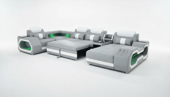 Grau Nei Sofa U-Form Stoffsofa Couch Wohnlandschaft Design Modern Lieder Sofas