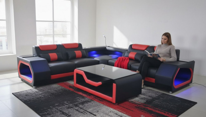 Wunnzëmmer Eckcanapé L-Form Lieder Holz Modernen Design Polsterung Couch Nei