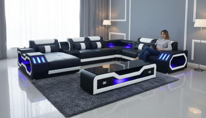 Wunnlandschaft Design Modern Ecksofa U-Form Sofa Wunnlandschaft Neit Polstersofa
