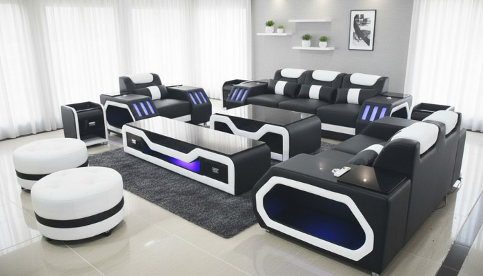 Sofa Garnitur Set 3+2+1 Setzer Dësch Garnitur Design Modern 4tlg Modern