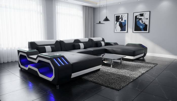 Canapé an U-Form Wunnlandschaft Sofa Canapé Stoff-Eck Canapéen Lieder.
