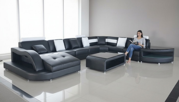 Eckcouch U-Form Wunnlandschaft Sofa Canapé Polster Eck Stoff Canapéën Miwwelen Lieder