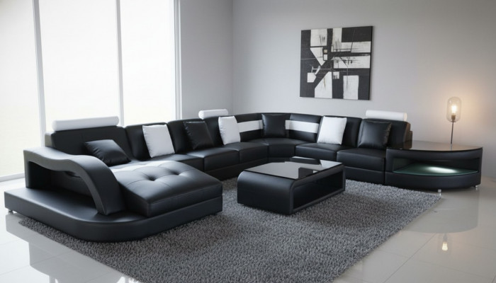 Eckcouch U-Form Wunnlandschaft Sofa Canapé Polster Eck Stoff Canapéën Miwwelen Lieder