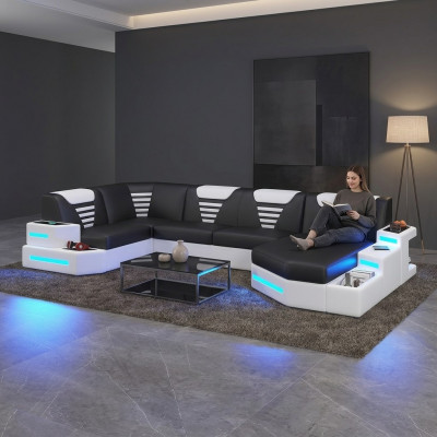 Eck Sofa Canapé Polster Ecke Lieder Canapéen Wunnlandschaft U Form +LED