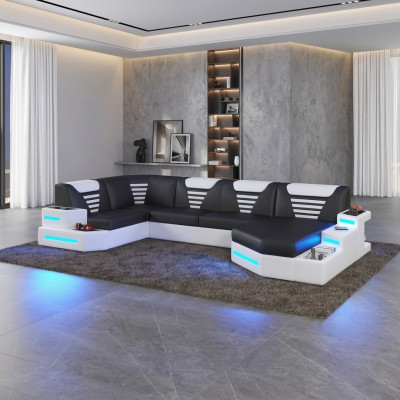 Eck Sofa Canapé Polster Ecke Lieder Canapéen Wunnlandschaft U Form +LED