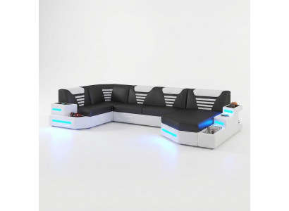 Eck Sofa Canapé Polster Ecke Lieder Canapéen Wunnlandschaft U Form +LED