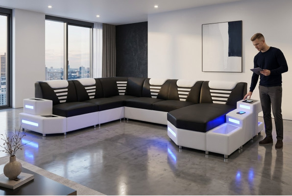Design Modern Sofa Canapé Ecksofa U-Form Liederkanapé Wunnlandschaft Ecksofa