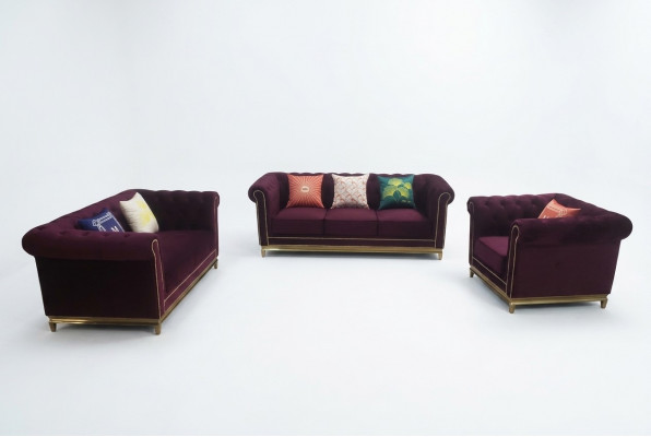 Sëtzgrupp 3+2+1 Sëtzer Miwwelen Polster Stoff Modern Chesterfield Design