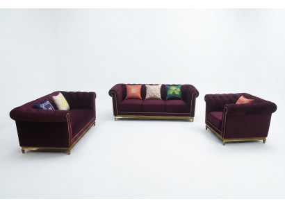 Sëtzgrupp 3+2+1 Sëtzer Miwwelen Polster Stoff Modern Chesterfield Design