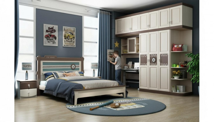 Schlofzëmmer Komplett Set Bett Nuetsdësch Kommode 6tlg Design Holz Miwwel Sets