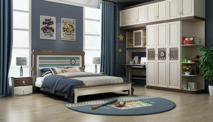 Schlofzëmmer Komplett Set Bett Nuetsdësch Kommode 6tlg Design Holz Miwwel Sets