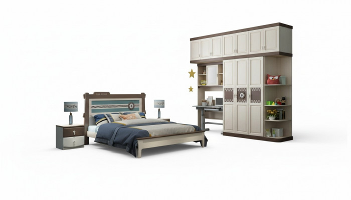 Schlofzëmmer Komplett Set Bett Nuetsdësch Kommode 6tlg Design Holz Miwwel Sets