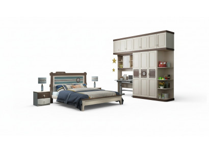 Schlofzëmmer Komplett Set Bett Nuetsdësch Kommode 6tlg Design Holz Miwwel Sets