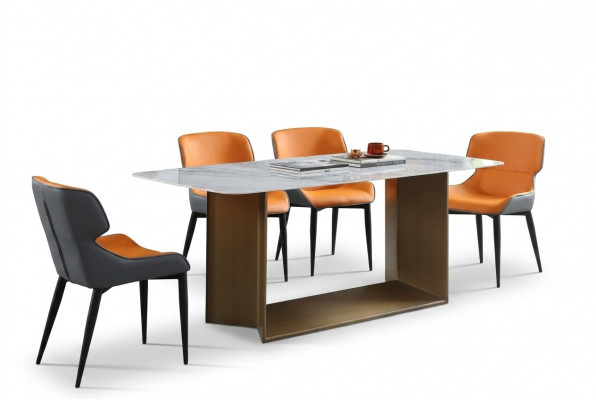 Luxus Dëscher Iessdësch Edelstol Miwwelen Kolonn Dësch Marmor Stil Iessdëscher Metall