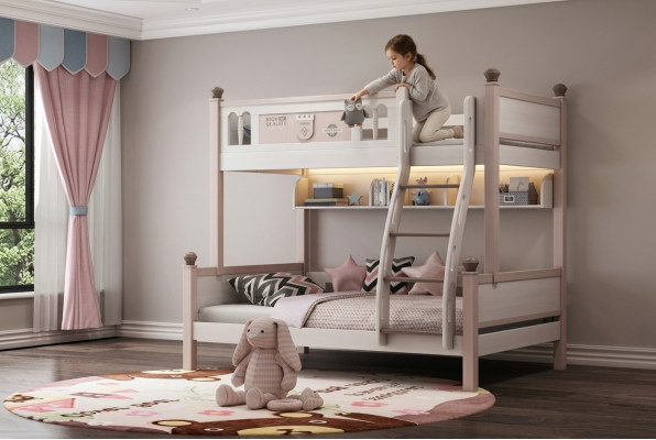 Duebelsbett Stockbett Héichglanz Natur Héichbett Kannerbett Etage Better Bett