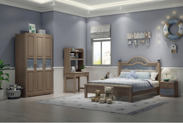 Jugend Kannerzëmmer Set Schlofkummer Modern Schaf Bett Nuetsdësch Dësch 5 Deeler.