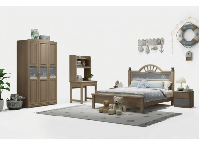 Jugend Kannerzëmmer Set Schlofkummer Modern Schaf Bett Nuetsdësch Dësch 5 Deeler.