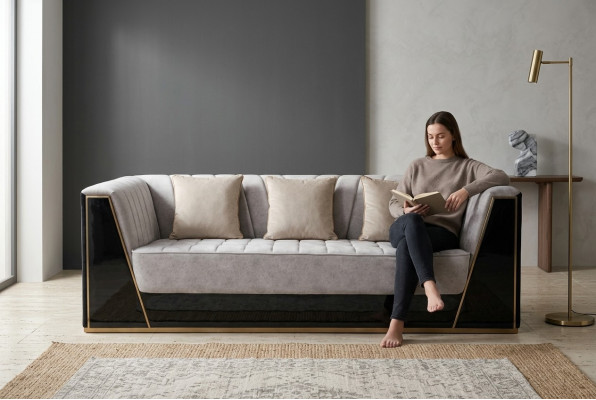 Canapé 3 Sëtz Sofas Luxus Textilstoff Couchen grouss Këssen Designer Miwwelen Dräi-Sëtzer
