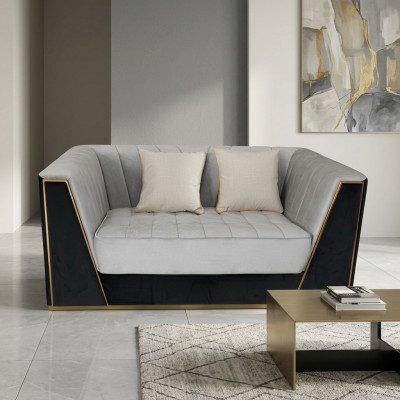 Luxus Sofa 2-Sëtzer Miwwelen Design Polster schwaarz Textil Samt Sofas Couchen