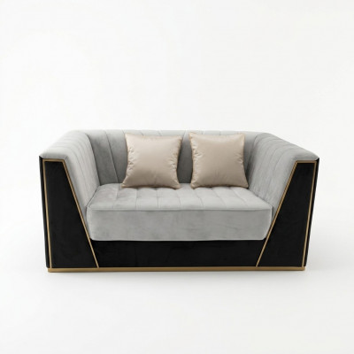 Luxus Sofa 2-Sëtzer Miwwelen Design Polster schwaarz Textil Samt Sofas Couchen