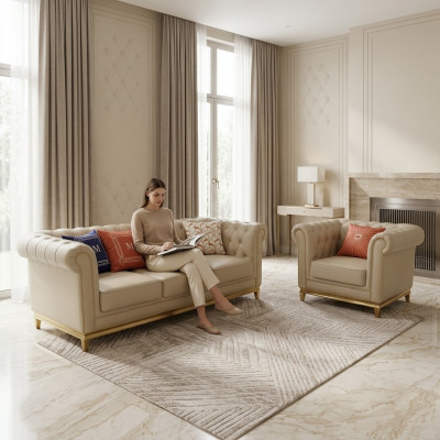 Klassesch Luxus Chesterfield 3+2+1 Sëtz Sofa Set Polstermöbel Sofas Sofas Nei