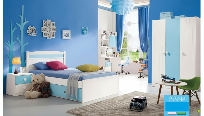 Kanner Komplett Set Jugendzëmmer Bett Kommode Schaf Dësch Büro 4 Stéck Miwwelen