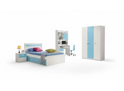 Kanner Komplett Set Jugendzëmmer Bett Kommode Schaf Dësch Büro 4 Stéck Miwwelen