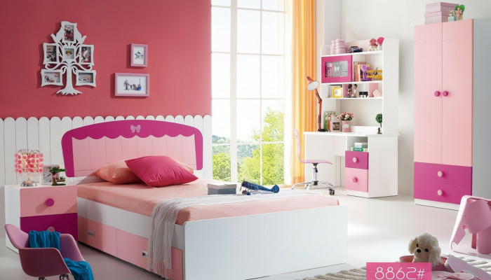 Set Dësch Bett Kleederschaf Kommode 4tlg Komplett Jugendzëmmer Kannerzëmmer