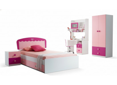 Set Dësch Bett Kleederschaf Kommode 4tlg Komplett Jugendzëmmer Kannerzëmmer
