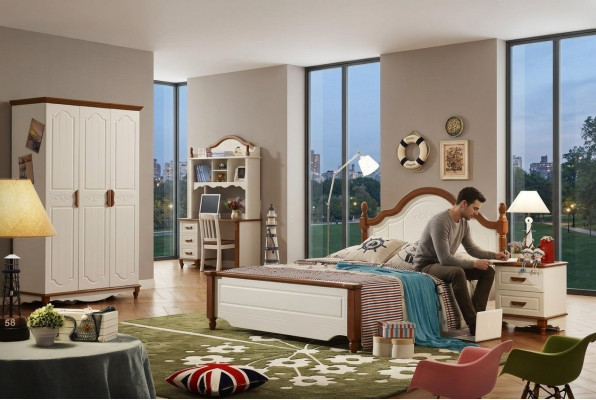 Komplett Set Bett Nuetsdësch Kleederschaf Designer Schlofzëmmer Miwwelen Nei 5 Stécker