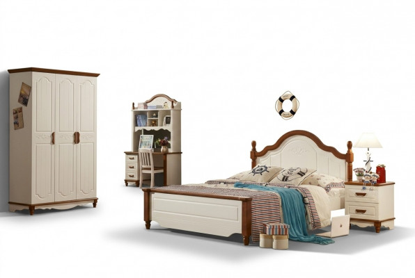 Komplett Set Bett Nuetsdësch Kleederschaf Designer Schlofzëmmer Miwwelen Nei 5 Stécker