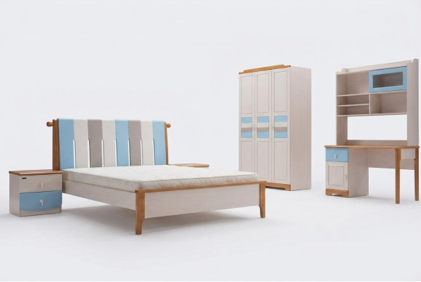 Echtholz Bett Schreifdësch Schaf Nei 5 Stéck Komplett Set Holz Schlofzëmmer