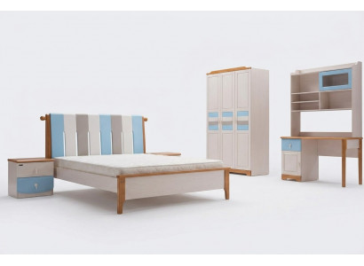 Echtholz Bett Schreifdësch Schaf Nei 5 Stéck Komplett Set Holz Schlofzëmmer