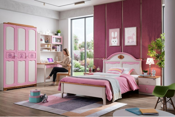 Moderne Schaf Cabinet Dësch Holz 5-Deel Schlofzëmmer Jugend Kanner Zëmmer Set