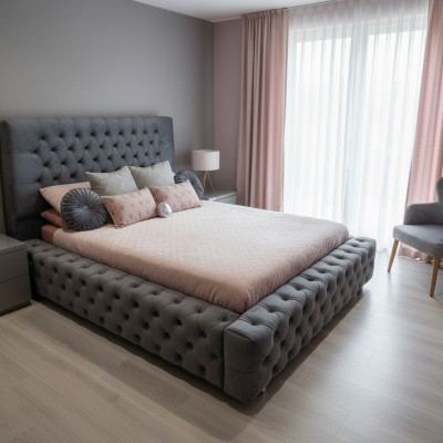Modernen Design-Duebëlbett Miwwelen 180x200 cm Polster Textil an Holz Schlofzëmmer