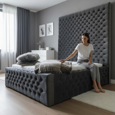 Designer Modern Chesterfield-Bett an engem moderne Luxusstil mat héijer Kappbriet