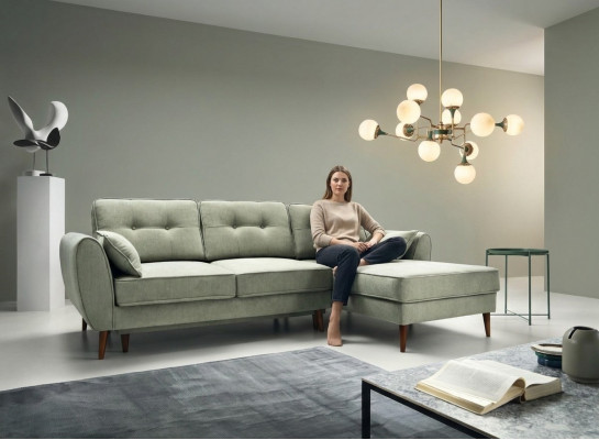 Sofaen Design Ecksofa L-Form Miwwelen Bett Funktiounen Textil Lieder Schlofssofa