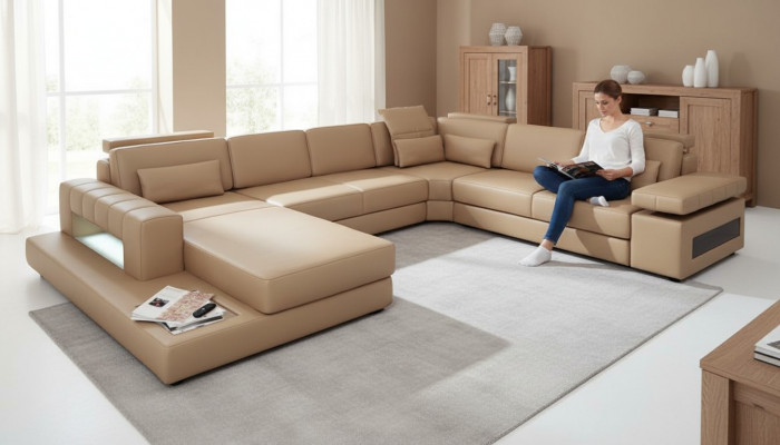 Wunnlandschaft U-Form Design Modern Sofa Canapé Ecksofa Lieder Polster Neit