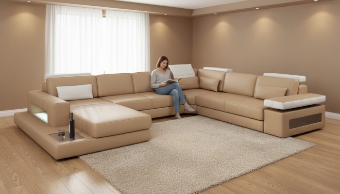 Wunnlandschaft Eckcanapé Couch Hellbrong Lieder Polster Sëtz Eck Canapé U Form Canapéen