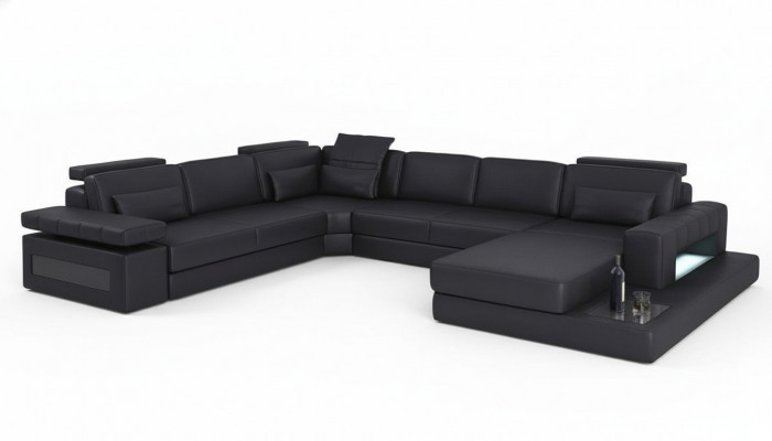 Wunnlandschaft Bettfunktioun Lieder Ecksaddel U-Form Sofa Couch Textil Sofaen Design