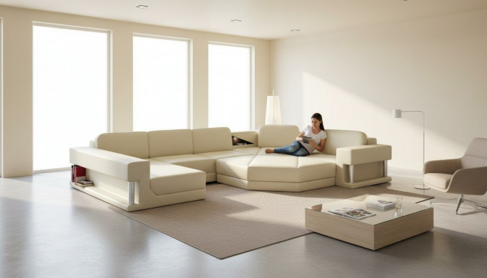 Ecksofa U-Form Couch Wunnlandschaft Sofa Couch Modernen Design Sofa Textil Lieder
