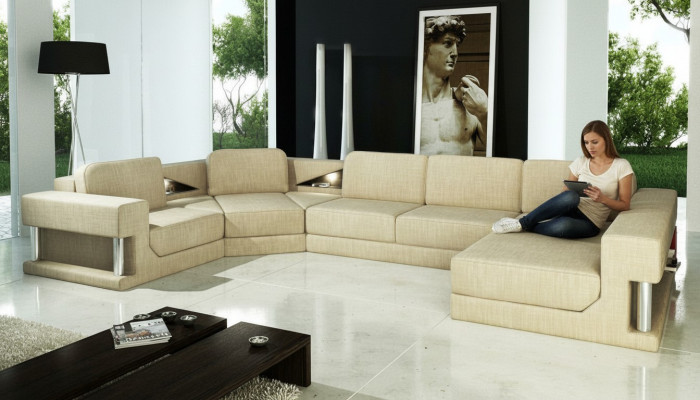 Ecksofa Bettfunktion Modern Design Sofa Textilstoff U-Form Canapé Wunnlandschaft