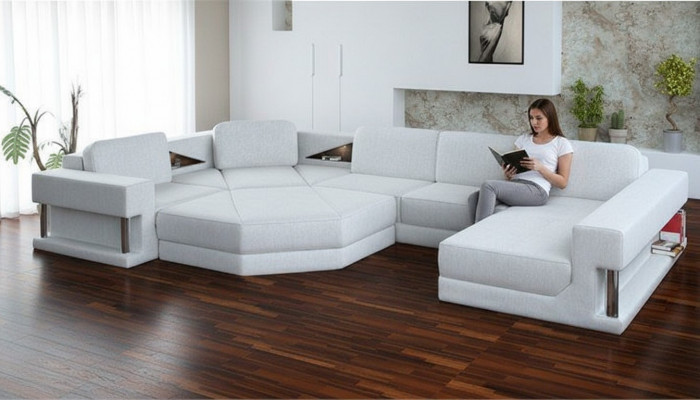 Wunnlandschaft Design Stoff Sofae Bettfunktioun Schlofcouch Ecksofa U Form Sofa