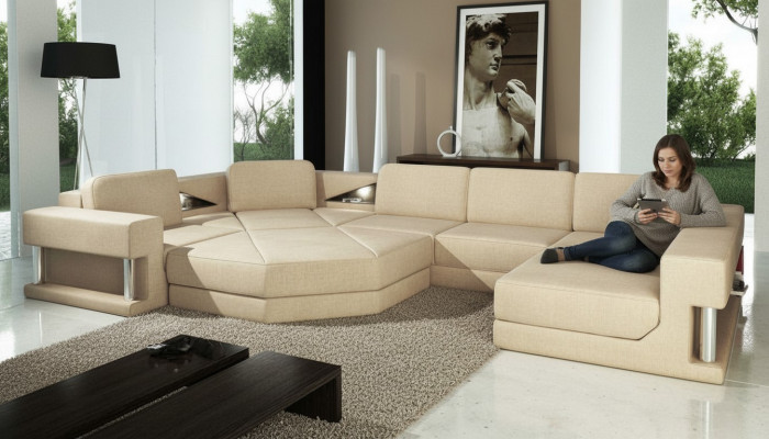 Eckcouch Polster Sitz Stoff Couch Sofas Couchen U-Form Wunnlandschaft Miwwelen Nei