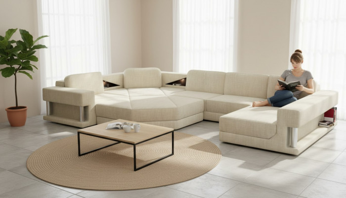 U-Form Sofa Canapé Design Canapé Stoff Modern Polster Nei Wunnlandschaft Eckcouch