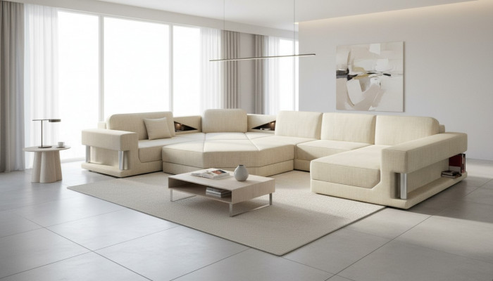 U-Form Sofa Canapé Design Canapé Stoff Modern Polster Nei Wunnlandschaft Eckcouch