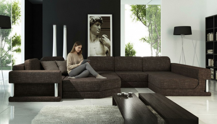 Wunnlandschaft a U-Form Bettfunktioun Textil Stoff Grouss Ecksofa Sofa Polster Couch