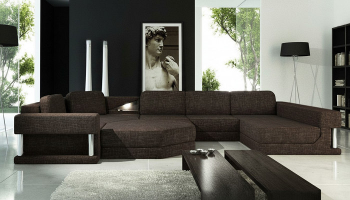 Wunnlandschaft a U-Form Bettfunktioun Textil Stoff Grouss Ecksofa Sofa Polster Couch