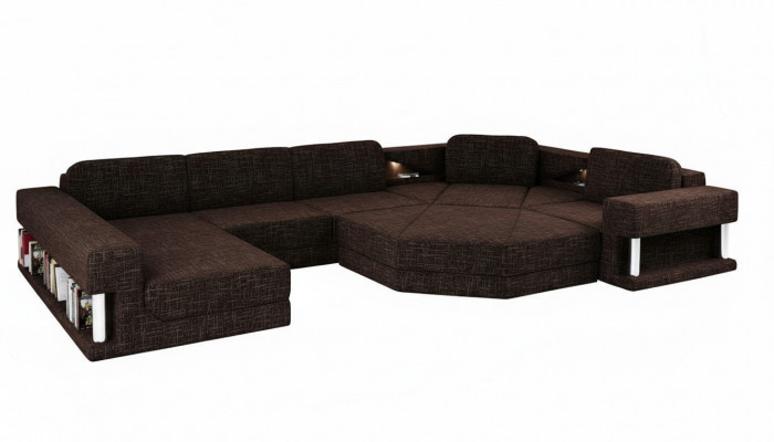Design Ecksofa U-Form Bettfunktioun Couch Textil Sofas Schlofssofa Lieder Stoff Nei