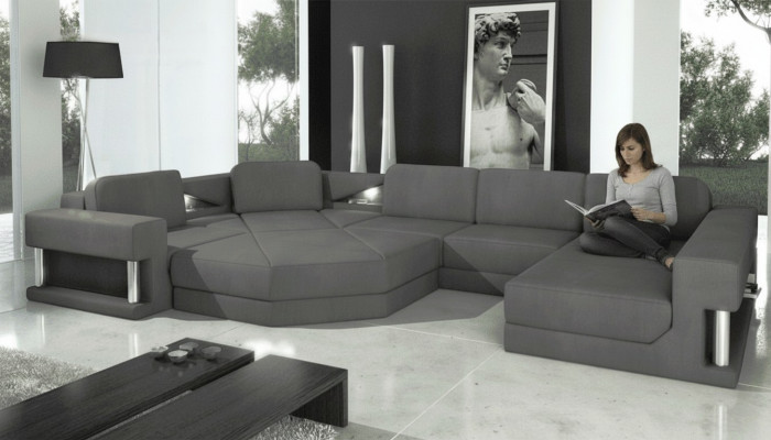 Design Couch Këssen Textil Modern Schlof Schloffunktion Ecksofa U-Form Sofa Stoff
